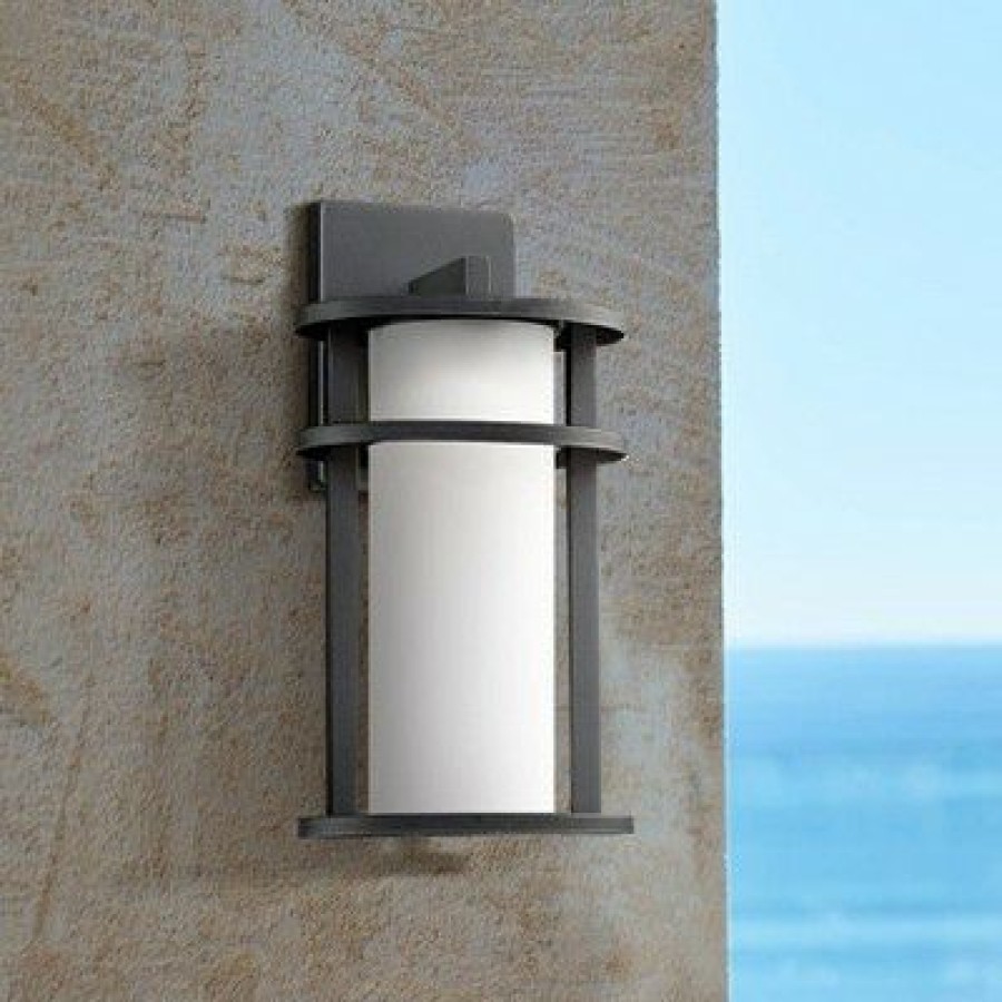 * | Buy John Timberland Modern Outdoor Wall Light Fixture Led Black 13 Caged White Frosted Glass For Exterior House Porch Patio Deck