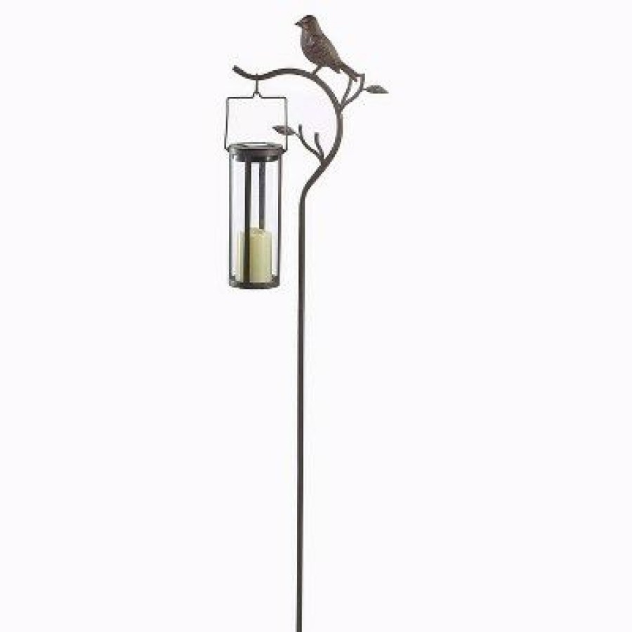 * | Discount 17.5" Provence Bird Stake With Hanging/Tabletop Solar Outdoor Lantern Brown Smart Solar