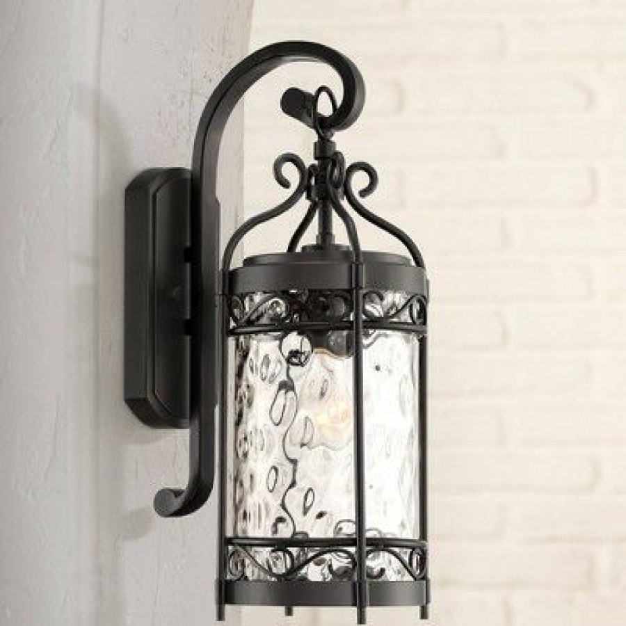 * | Coupon John Timberland Outdoor Wall Light Fixture Matte Black 19 Clear Hammered Glass For Exterior House Porch Patio Deck