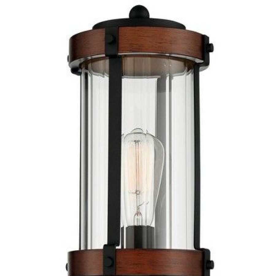 * | Deals John Timberland Rustic Industrial Outdoor Post Light Fixture Black Dark Wood Finish 13 3/4 Clear Glass Shade Exterior House Porch