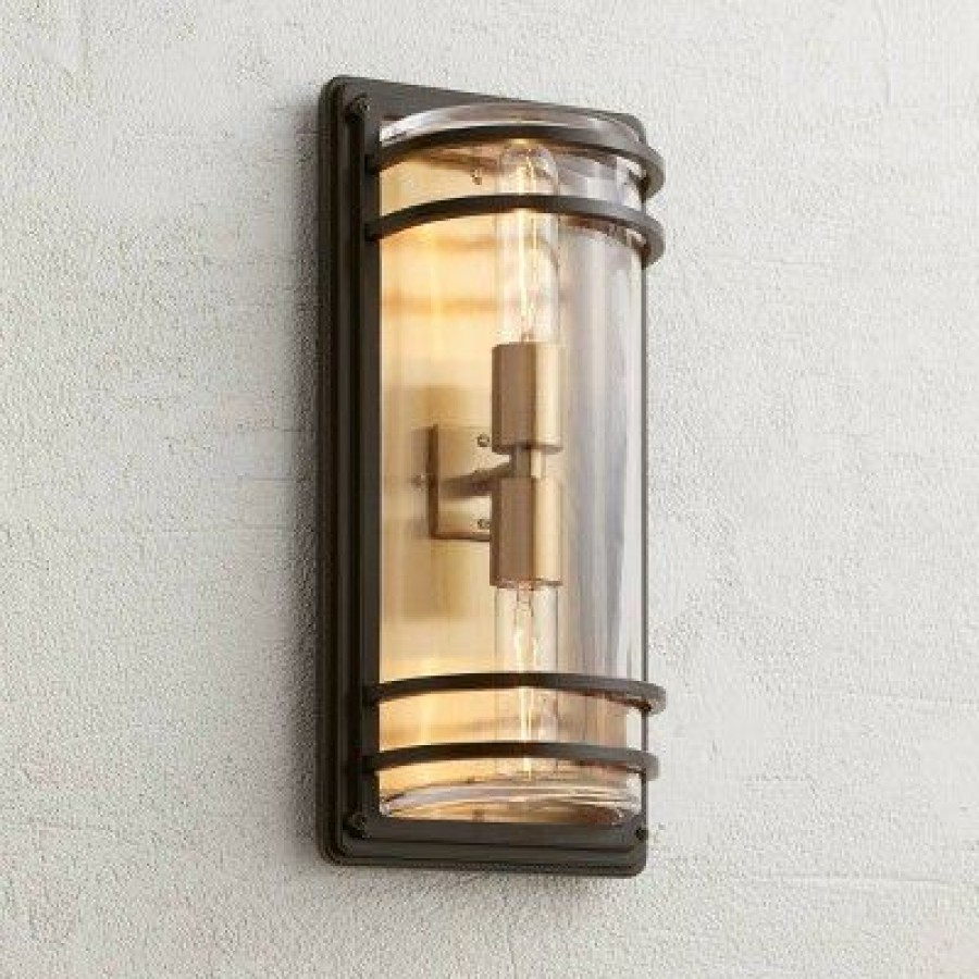 * | Best Pirce John Timberland Modern Outdoor Wall Sconce Fixture Bronze And Warm Brass 16 Clear Glass For Exterior House Porch Patio Deck