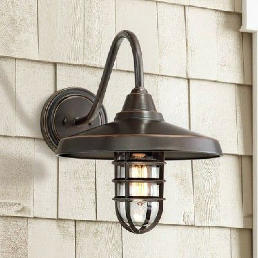 * | Promo John Timberland Industrial Outdoor Barn Light Wall Fixture Painted Bronze Cage 16 3/4 Clear Glass For Exterior House Porch Patio