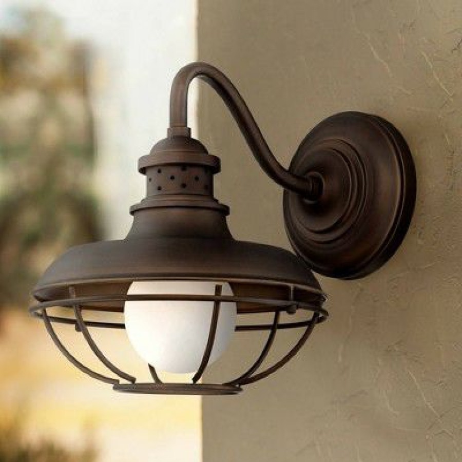 * | Top 10 Franklin Iron Works Farmhouse Outdoor Barn Light Fixture Oiled Bronze Open Cage 13 White Glass Orb Diffuser For Exterior House