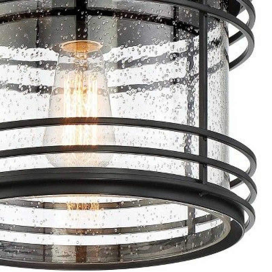 * | Best Deal Possini Euro Design Modern Outdoor Ceiling Light Fixture Black Geometric 11 Clear Seedy Glass For Exterior House Porch Patio Deck