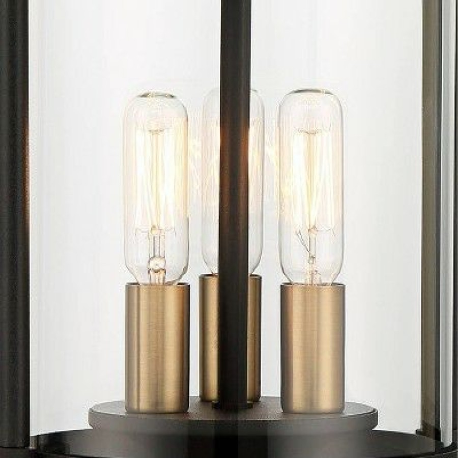 * | Coupon John Timberland Modern Outdoor Post Light Fixture Black Warm Brass Metal 15 3/4 Clear Glass Exterior House Porch Patio Outside