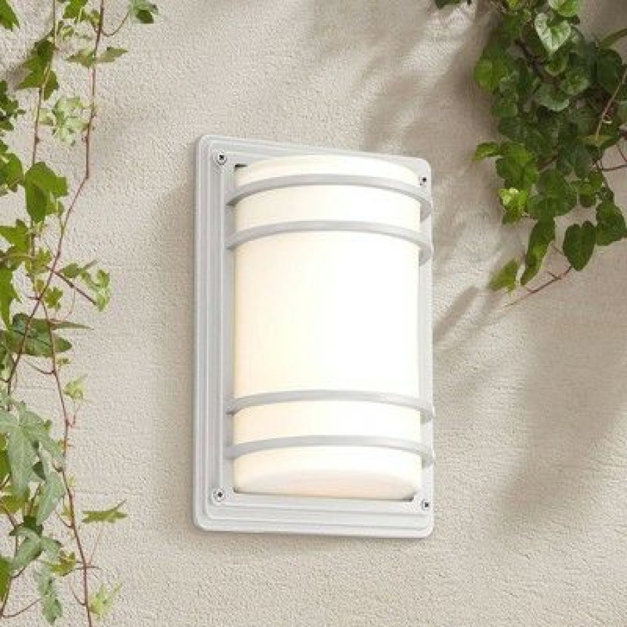 * | Brand New John Timberland Modern Industrial Outdoor Wall Sconce Fixture Silver 11 Opal Etched Glass For Exterior House Porch Patio Deck