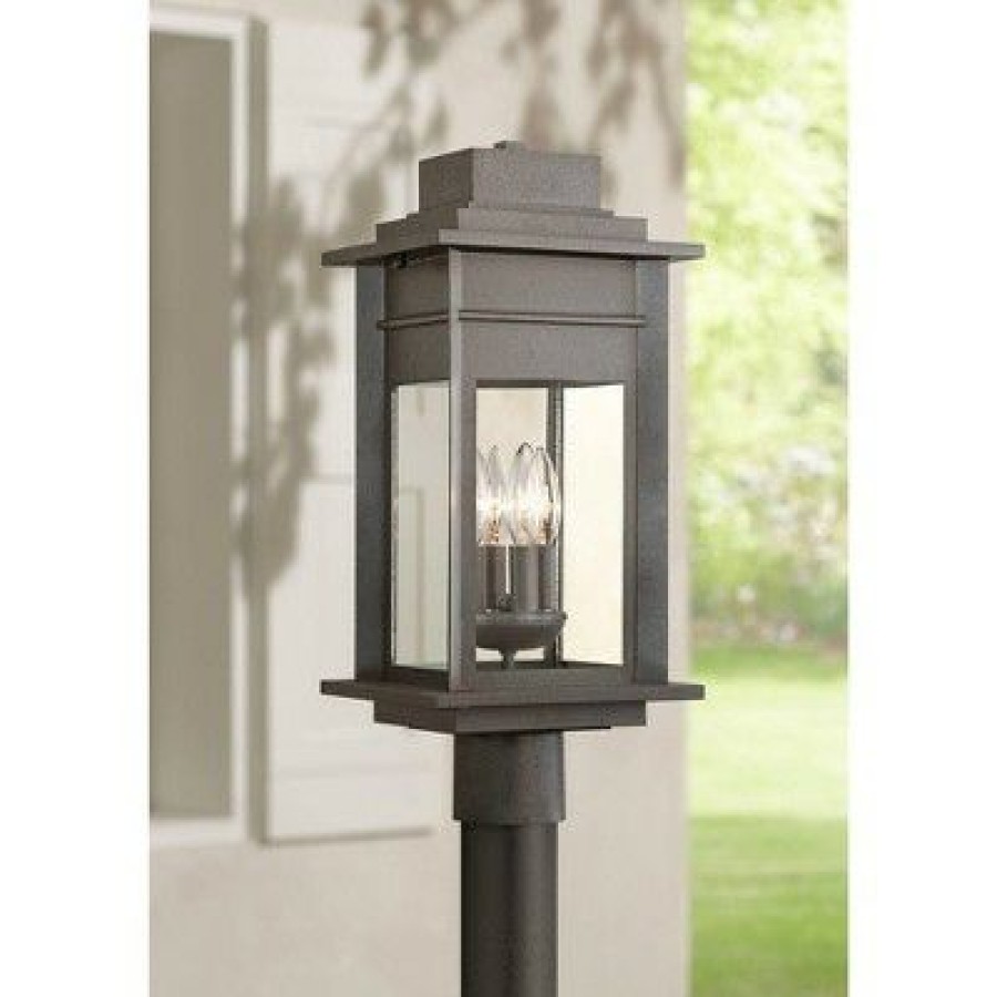 * | Wholesale Franklin Iron Works Outdoor Post Light Fixture Black Specked Gray 19 1/2 Clear Glass For Exterior Garden Yard Patio Driveway