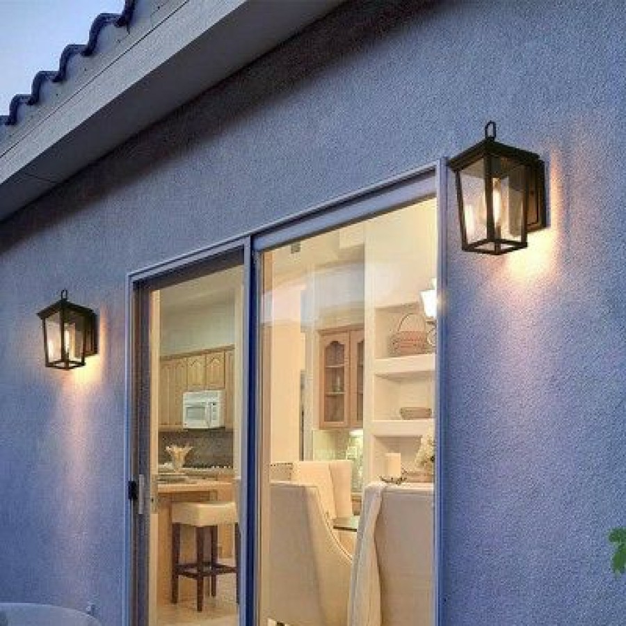 * | Flash Sale 11.8" Metal/Glass Outdoor Wall Lamp Black Lnc