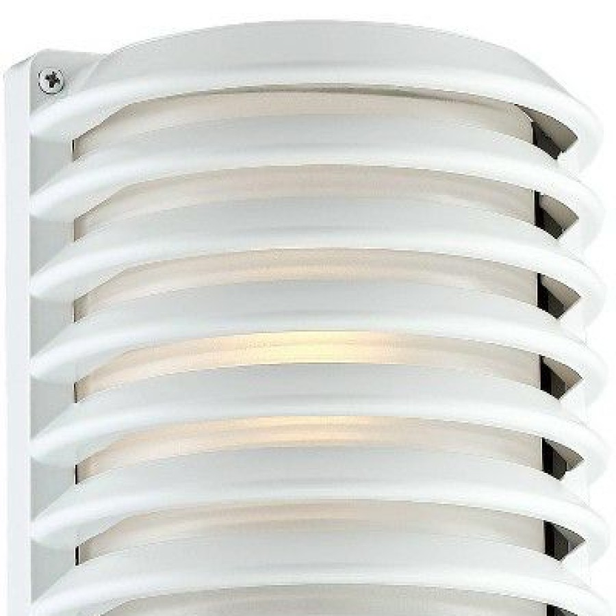 * | Best Deal John Timberland Modern Outdoor Wall Light Fixture Sleek White Banded Grid 10 Frosted Glass For Exterior House Porch Patio Deck