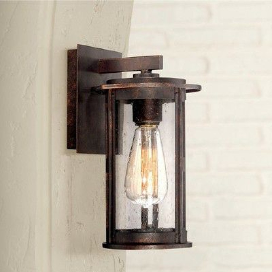 * | Brand New Franklin Iron Works Vintage Industrial Outdoor Wall Light Fixture Bronze Lantern 10 1/2 Seeded Glass Cylinder For Exterior Porch