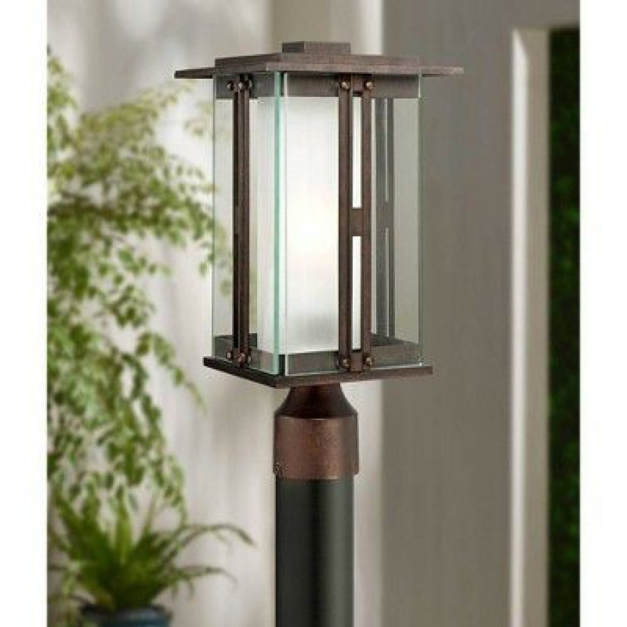 * | Hot Sale Franklin Iron Works Modern Post Light Fixture Bronze 15 3/4 Clear And Frosted Double Glass Lantern For Garden Yard Driveway