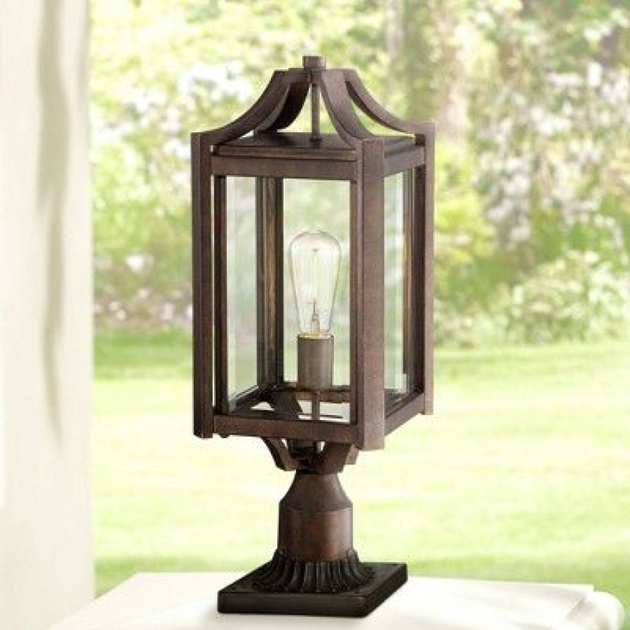 * | Best Sale Franklin Iron Works Rustic Farmhouse Outdoor Post Light Fixture Bronze Iron 20 1/4 Clear Beveled Glass For Exterior Garden Yard