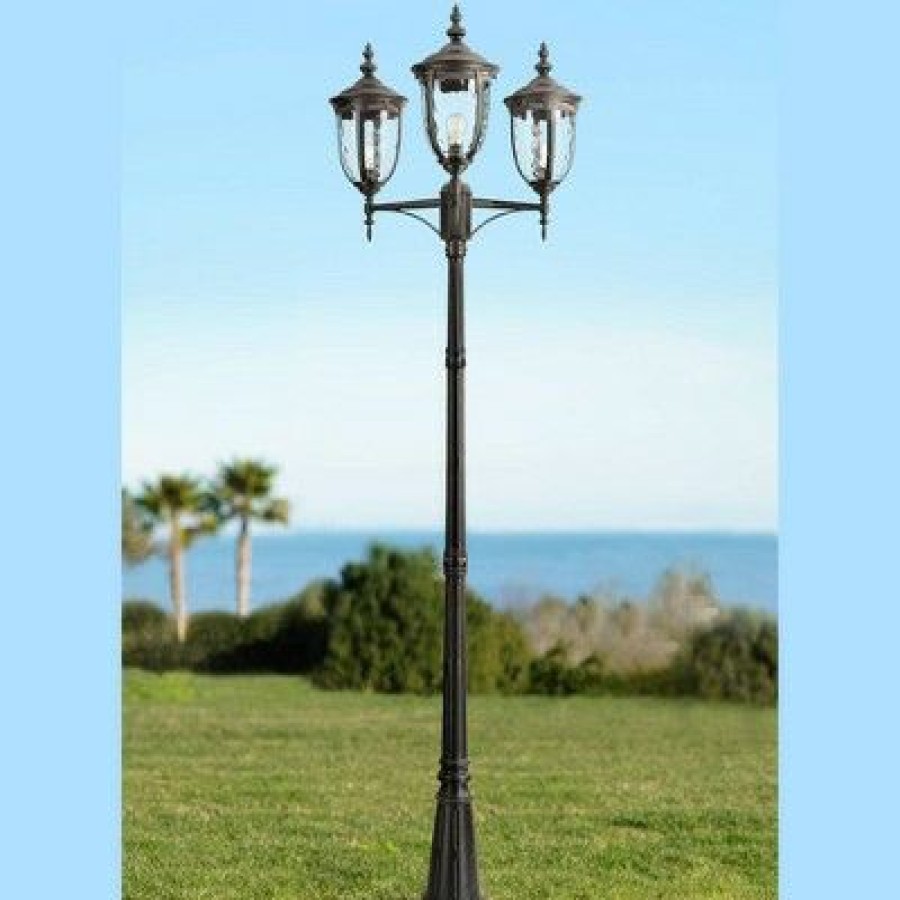 * | Best Deal John Timberland Outdoor Light Post Street Lantern 3 Light Texturized Black 96 Clear Hammered Glass For Exterior Yard Walkway