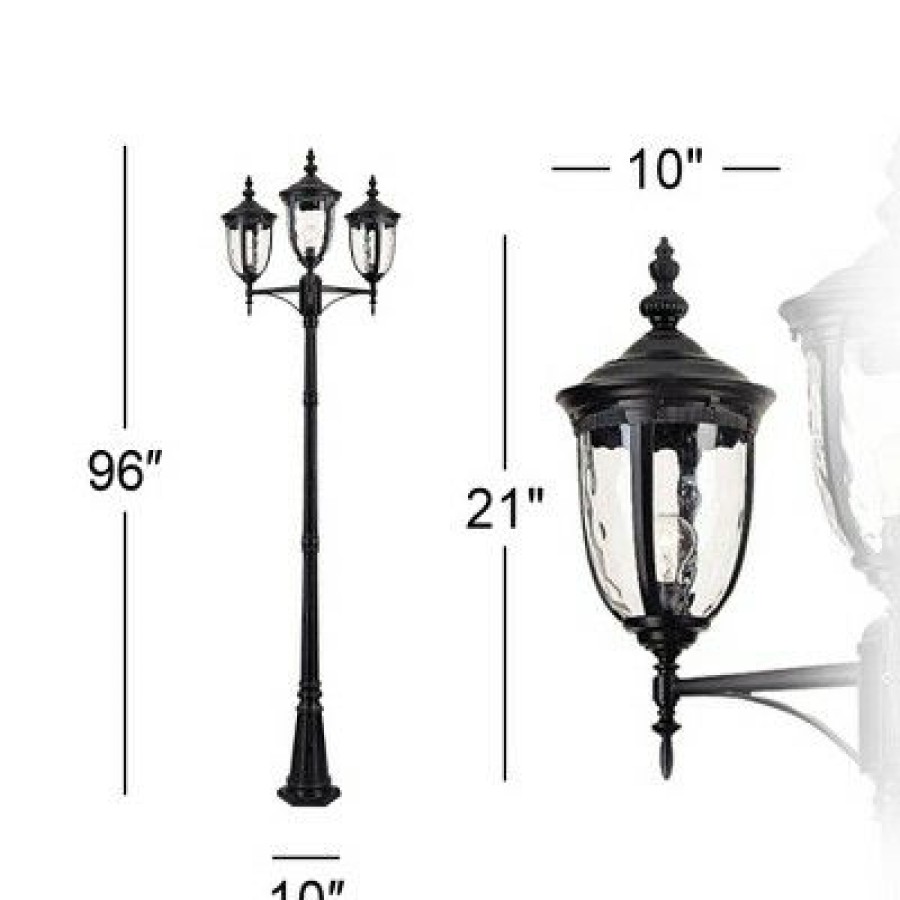 * | Best Deal John Timberland Outdoor Light Post Street Lantern 3 Light Texturized Black 96 Clear Hammered Glass For Exterior Yard Walkway