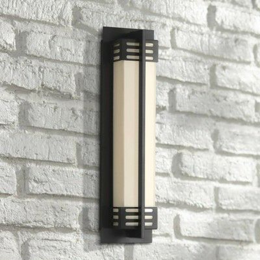 * | Promo Possini Euro Design Modern Outdoor Wall Sconce Fixture Led Bronze 16 White Frosted Glass For Exterior House Porch Patio Deck