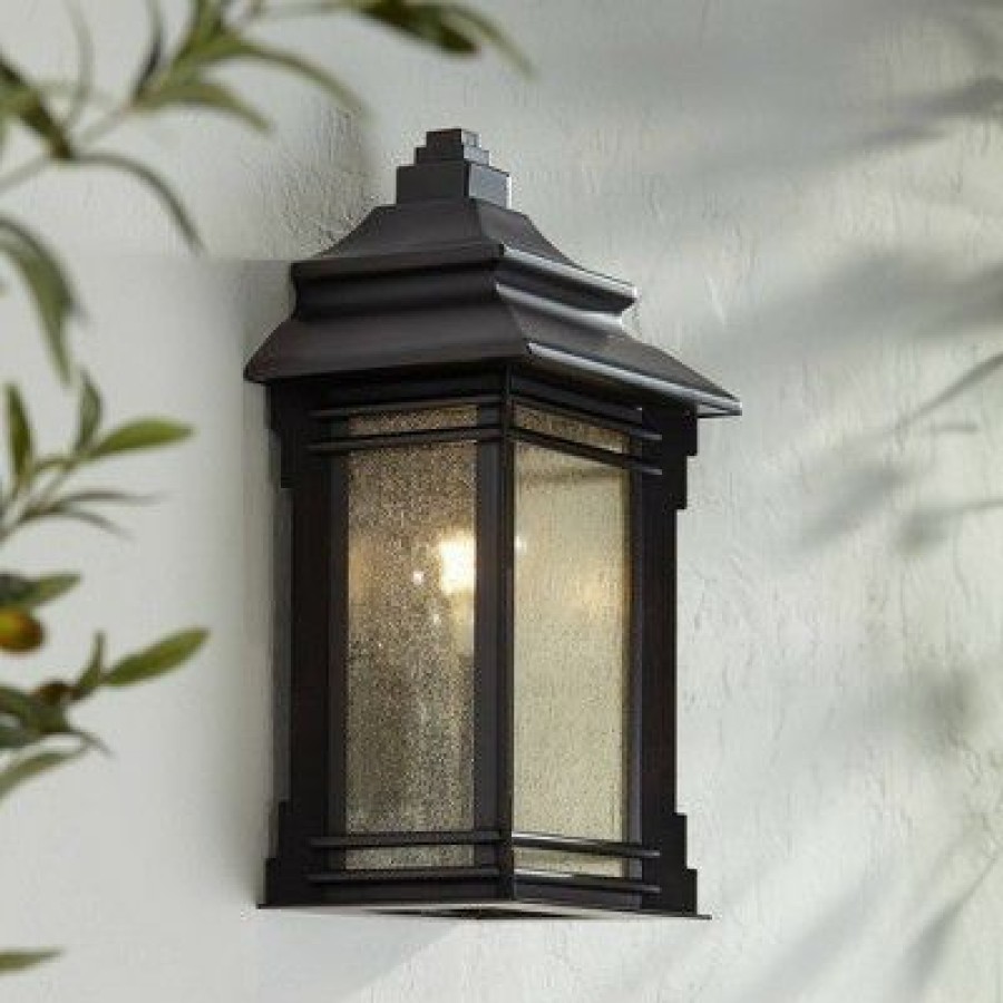 * | Outlet Franklin Iron Works Rustic Farmhouse Outdoor Wall Light Fixture Walnut Bronze 16 1/2 Frosted Cream Glass For House Porch Patio