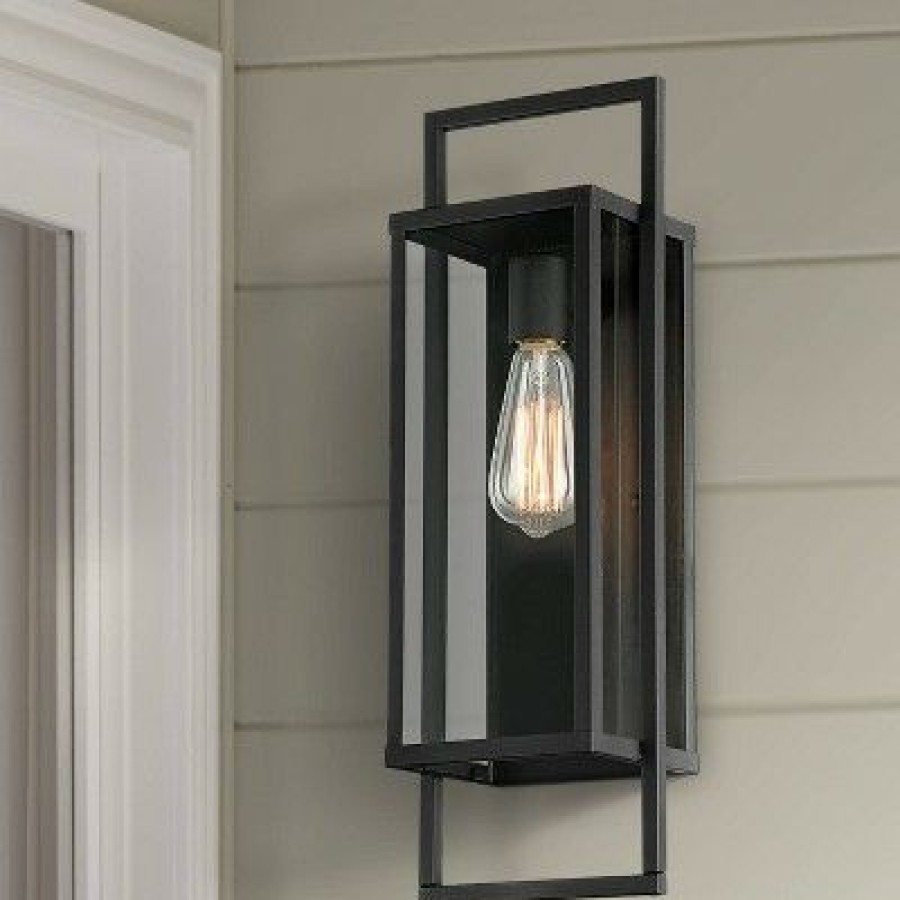 * | Buy Possini Euro Design Modern Outdoor Wall Light Fixture Textured Black Metal 19 Clear Glass Panel For Exterior House Porch Outside