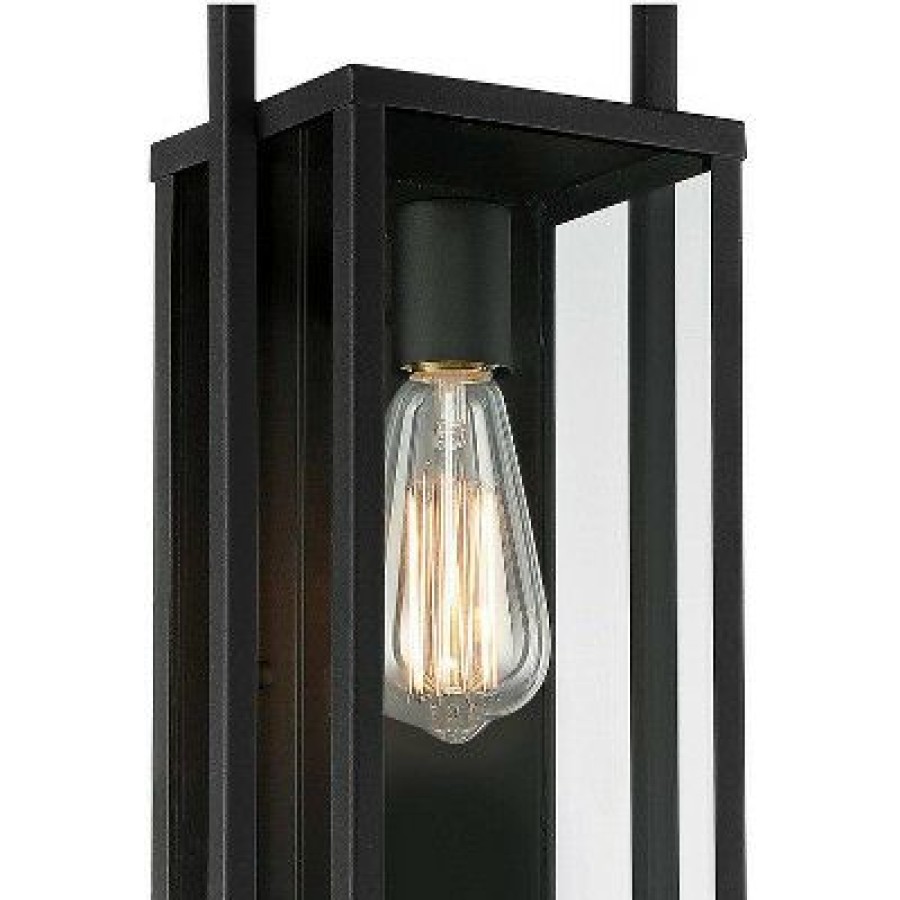 * | Buy Possini Euro Design Modern Outdoor Wall Light Fixture Textured Black Metal 19 Clear Glass Panel For Exterior House Porch Outside