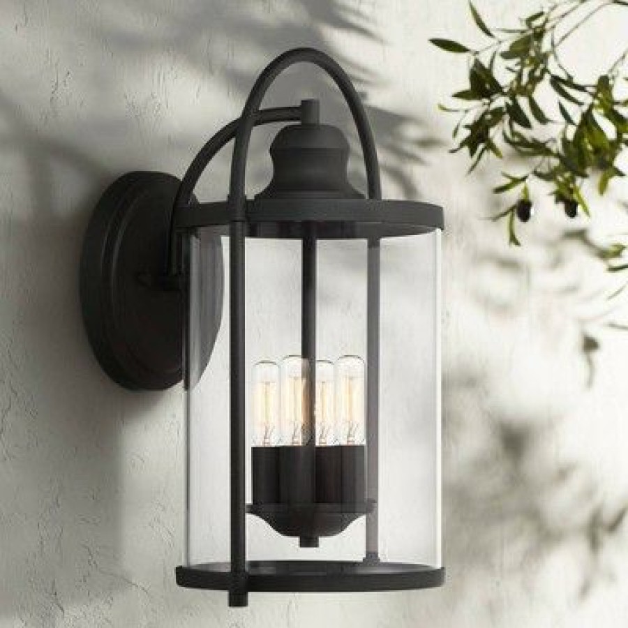 * | Budget John Timberland Modern Outdoor Wall Light Fixture Black 17 Clear Cylindrical Glass For Exterior House Porch Patio Outside Deck