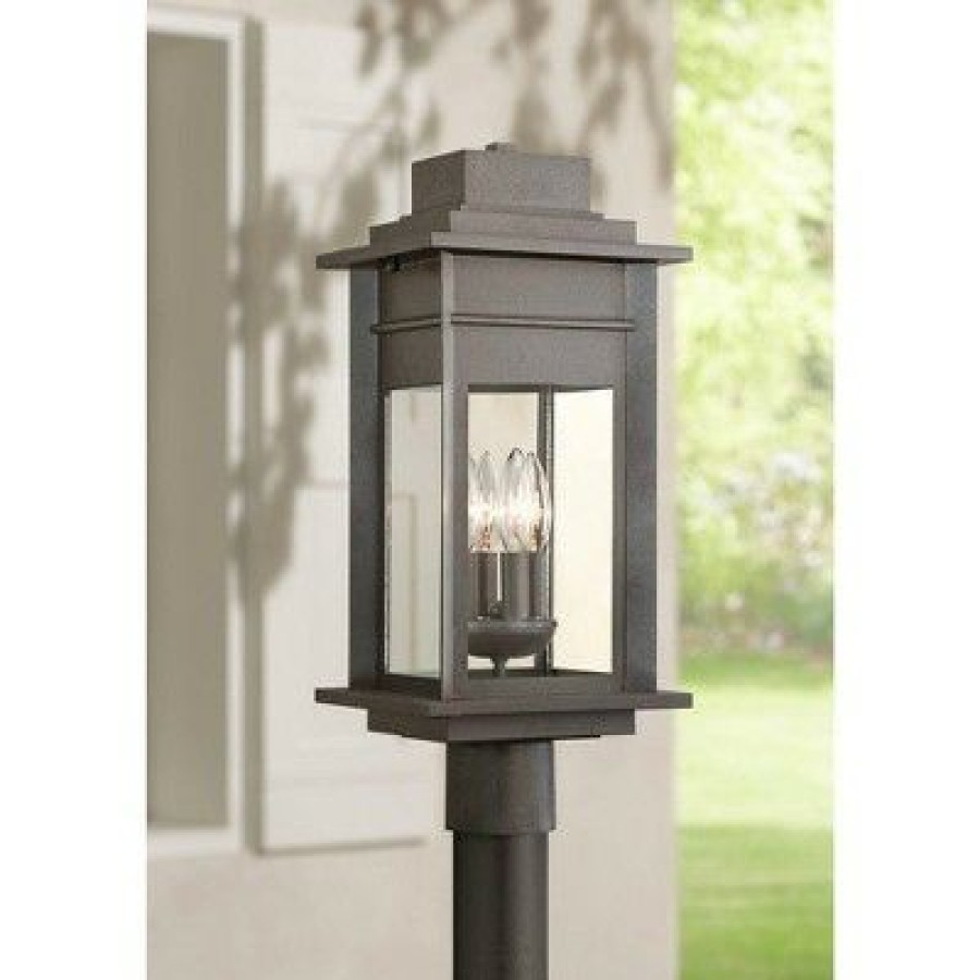 * | Buy Franklin Iron Works Rustic Outdoor Post Light Fixture Led Black Specked Gray 31 1/2 Clear Glass For Exterior Garden Yard Driveway