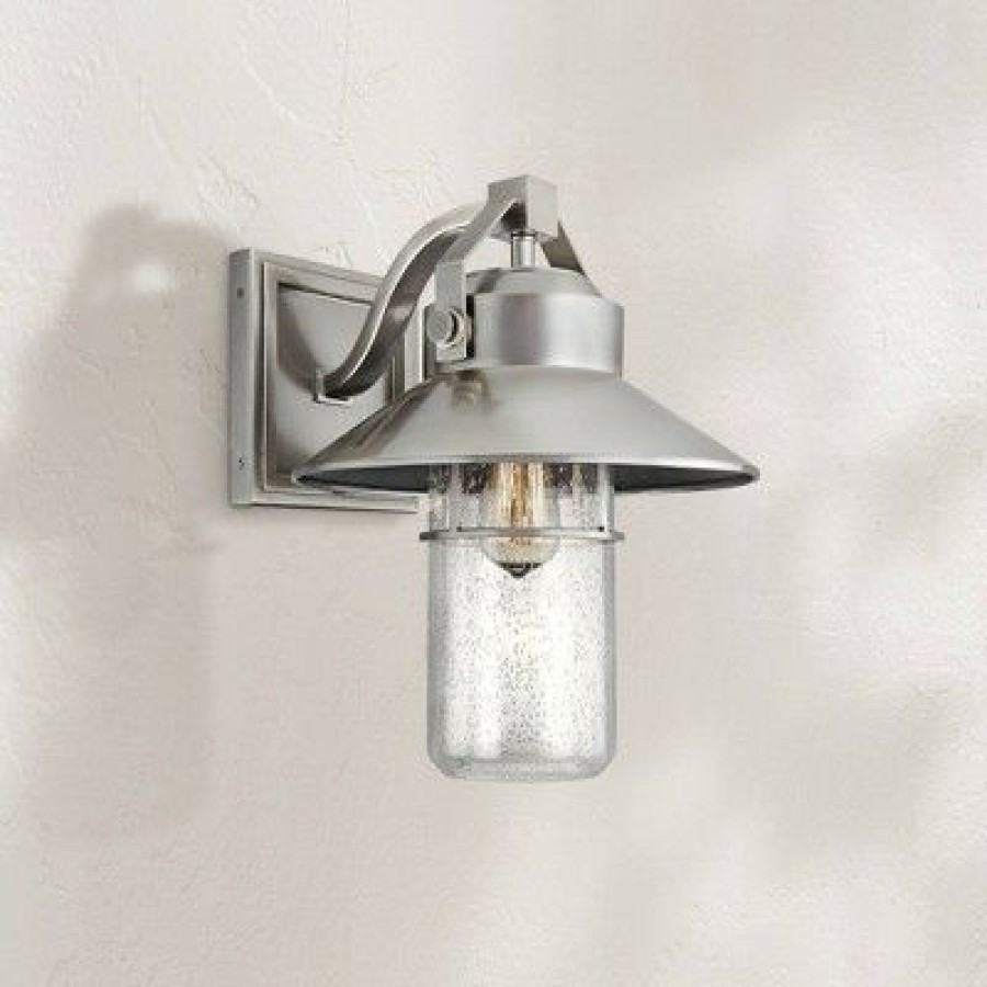 * | Brand New Feiss Boynton 15 1/2 High Brushed Steel Outdoor Wall Light