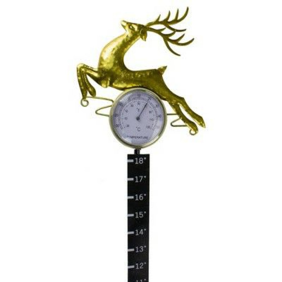 * | Best Deal Northlight 32 Black And Gold Reindeer Snow Measurer And Thermometer Garden Stake