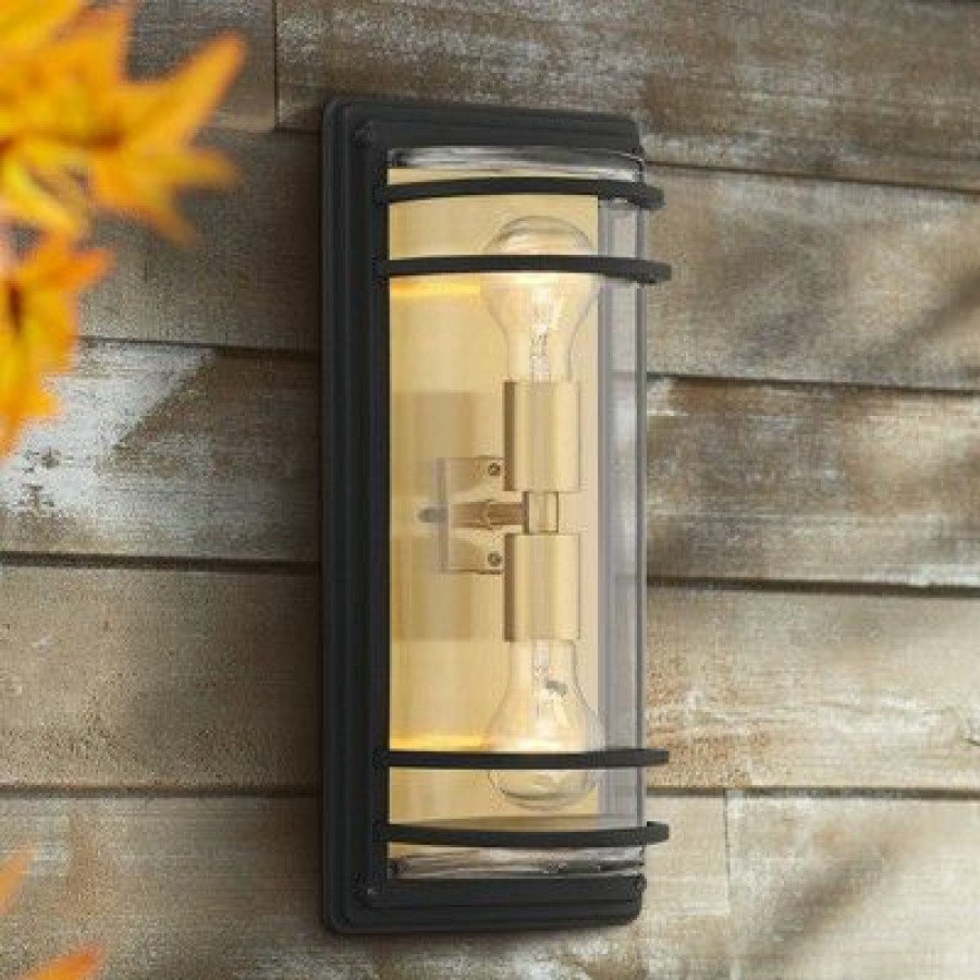 * | Cheap John Timberland Modern Outdoor Wall Light Fixture Black Brass 2-Light Downlight Uplight 16 Clear Glass Exterior House Porch Patio