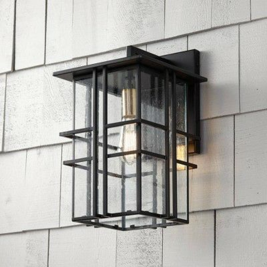 * | Wholesale Possini Euro Design Modern Outdoor Wall Light Fixture Black Geometric Frame 16 Seedy Glass For Exterior House Porch Patio Deck