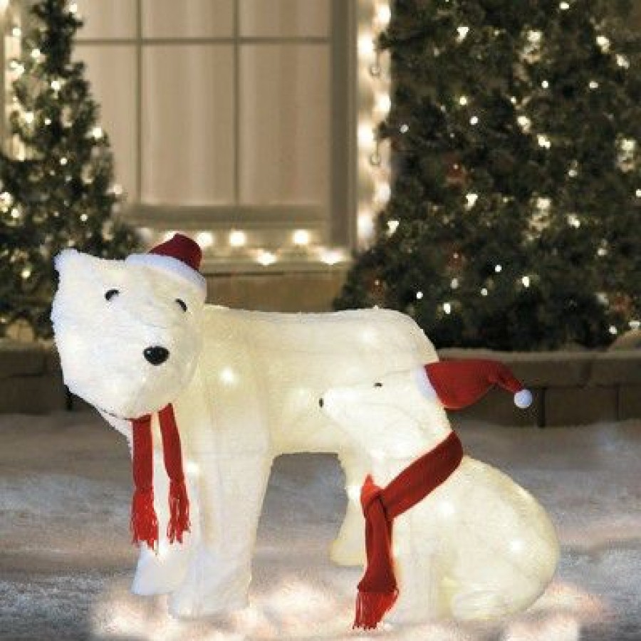 * | Brand New Northlight Set Of 2 Led Lighted Chenille Polar Bears Outdoor Christmas Decorations