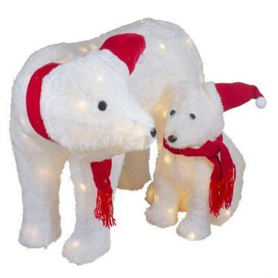 * | Brand New Northlight Set Of 2 Led Lighted Chenille Polar Bears Outdoor Christmas Decorations