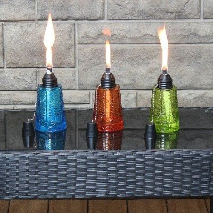 * | Deals Sunnydaze Decor Sunnydaze Outdoor Refillable Glass Tabletop Torches With Long-Lasting Fiberglass Wicks Blue, Orange, And Green 3Pc