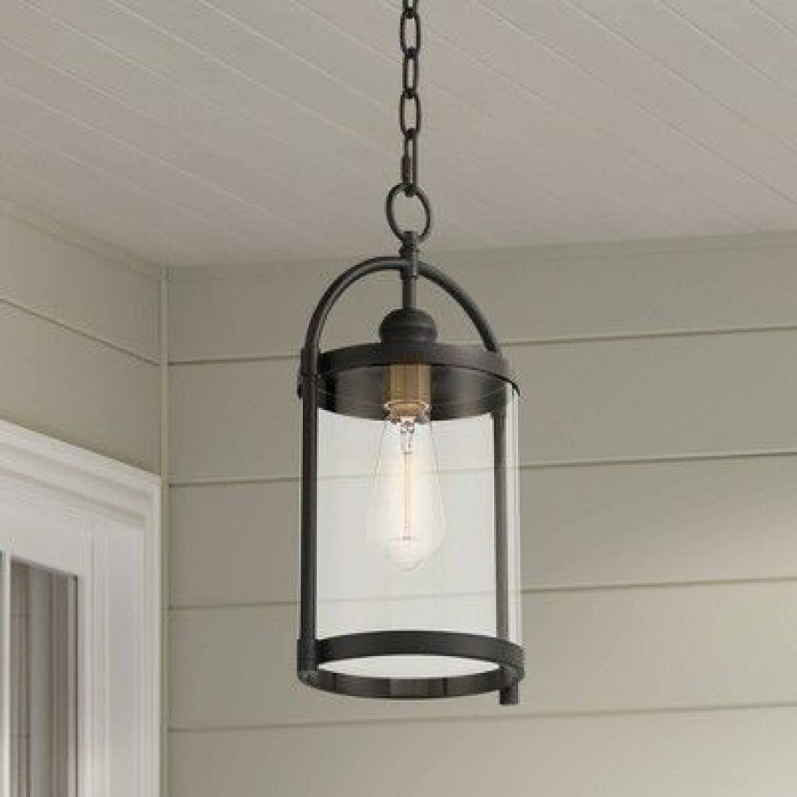 * | New John Timberland Modern Outdoor Hanging Light Fixture Black Warm Brass Metal 15 Clear Glass For Exterior House Porch Patio Outside