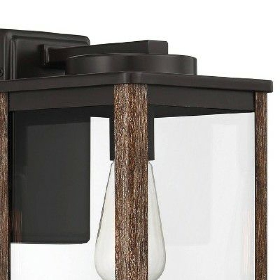 * | Cheapest John Timberland Modern Farmhouse Outdoor Wall Light Fixture Dark Bronze Wood Finish Grain 14 1/4 Clear Glass Panels Exterior House Porch