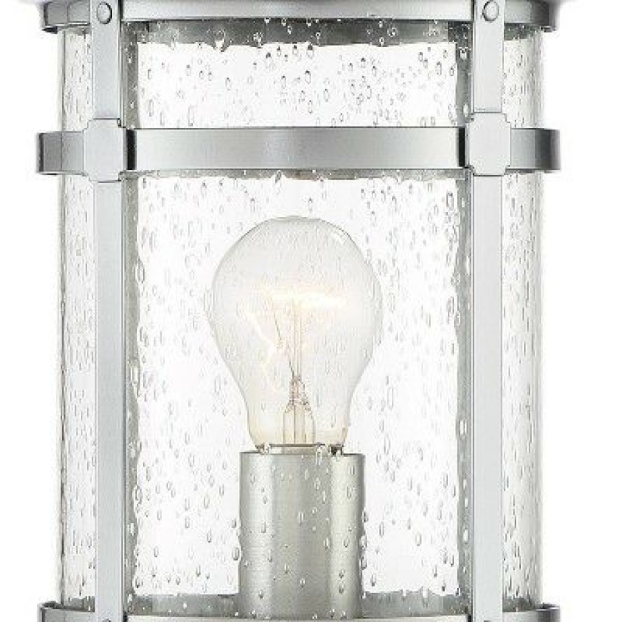 * | Buy Franklin Iron Works Industrial Outdoor Post Light Chrome 16 Clear Seedy Glass Lantern For Exterior Garden Yard Patio Driveway