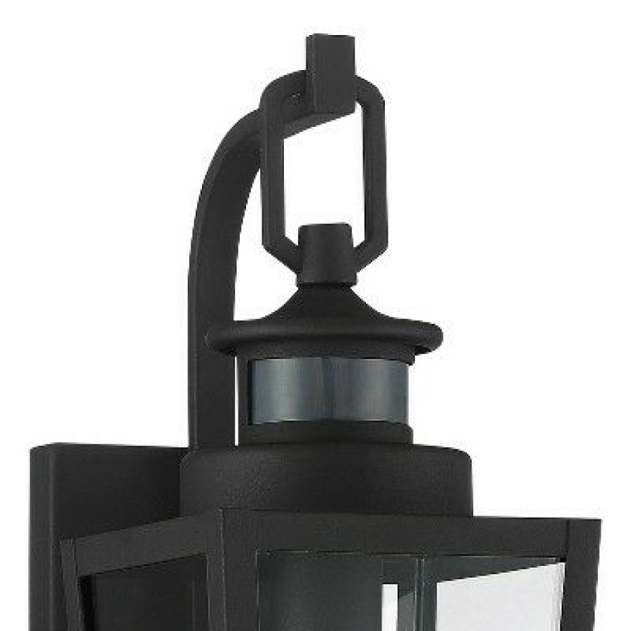 * | Promo Possini Euro Design Modern Outdoor Wall Light Fixture Textured Black 14 Clear Glass Motion Sensor Exterior House Porch Patio Deck