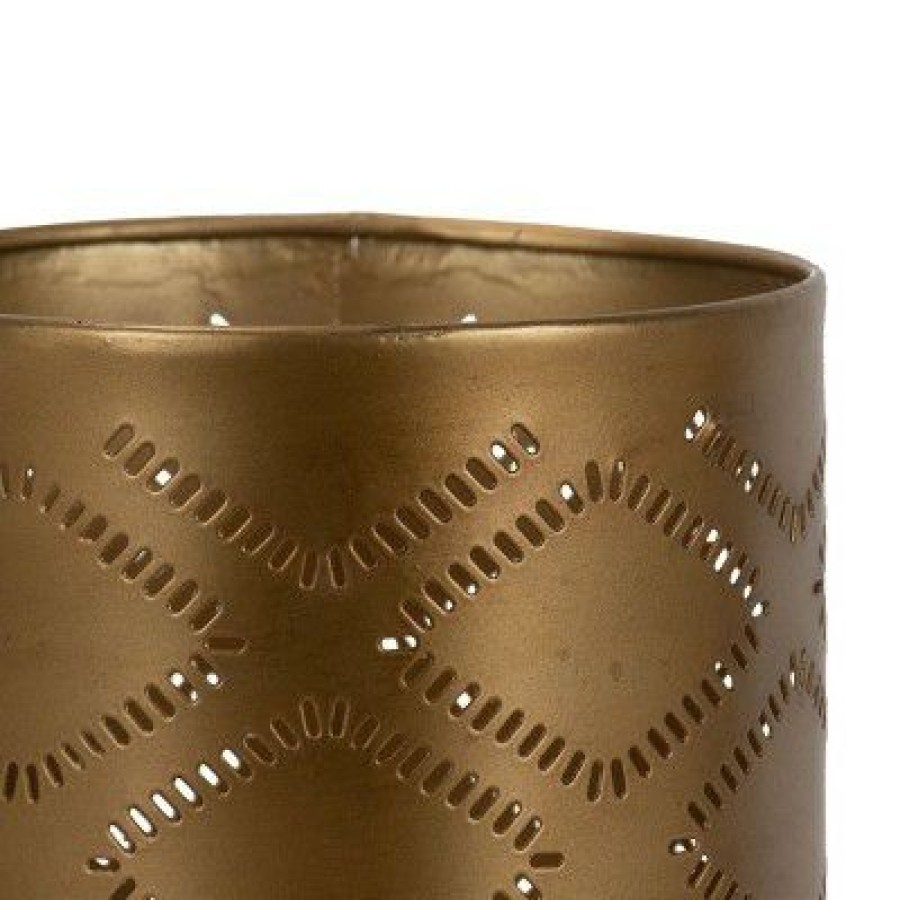 * | Best Sale Antique Brass Pierced Metal Pillar Candle Holder Foreside Home & Garden Gold