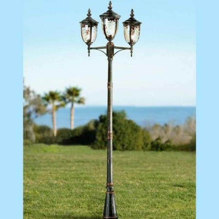 * | Top 10 John Timberland Traditional Outdoor Post Light Street Lantern 3 Light Veranda Bronze 96 Clear Hammered Glass For Exterior Yard